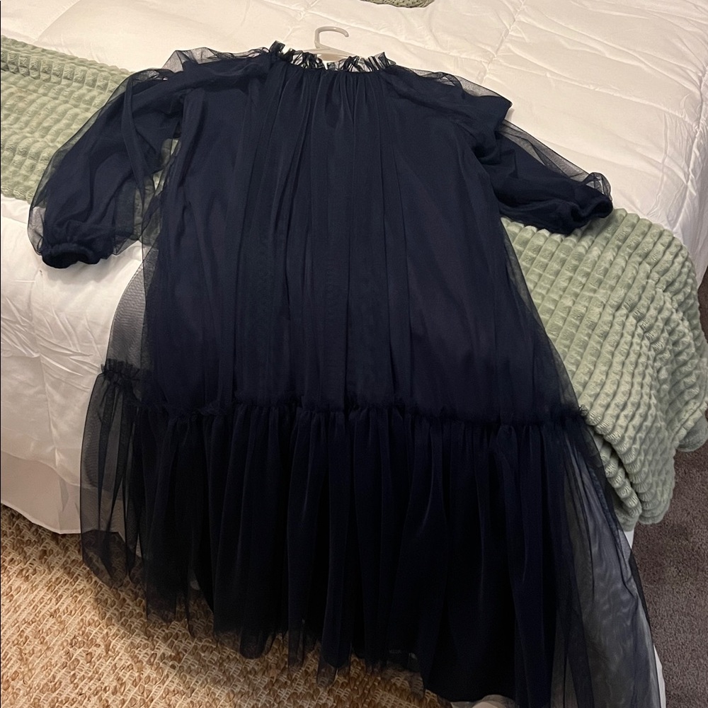 Elegant Sheer Navy Dress - Picture 2 of 5